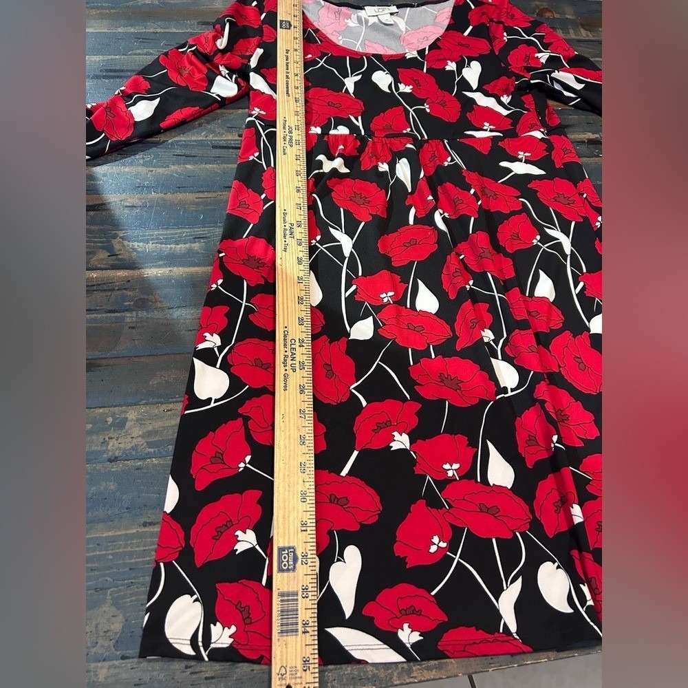 Ann Taylor Loft Black Red Floral Dress Medium Stretchy Elegant - Picture 6 of 8